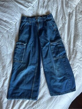 Zara Dark Blue Wide-Leg Cargo Jeans for Kids